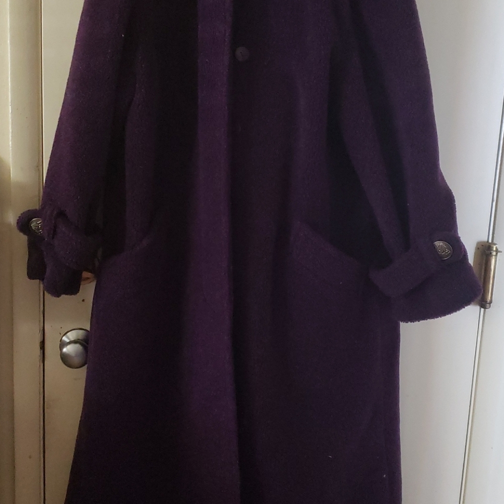 Purple pea coat with hood